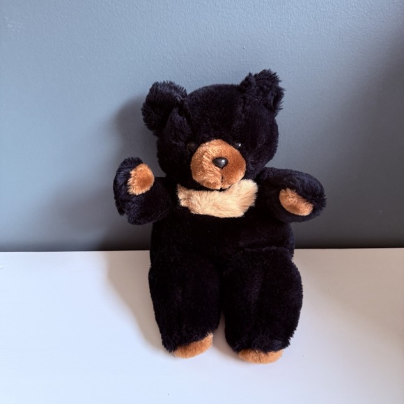 RARE Vintage‎ Teddy Black Bear Plush 11" Korea EUC Stuffed Animal Toy T35 - Picture 2 of 15